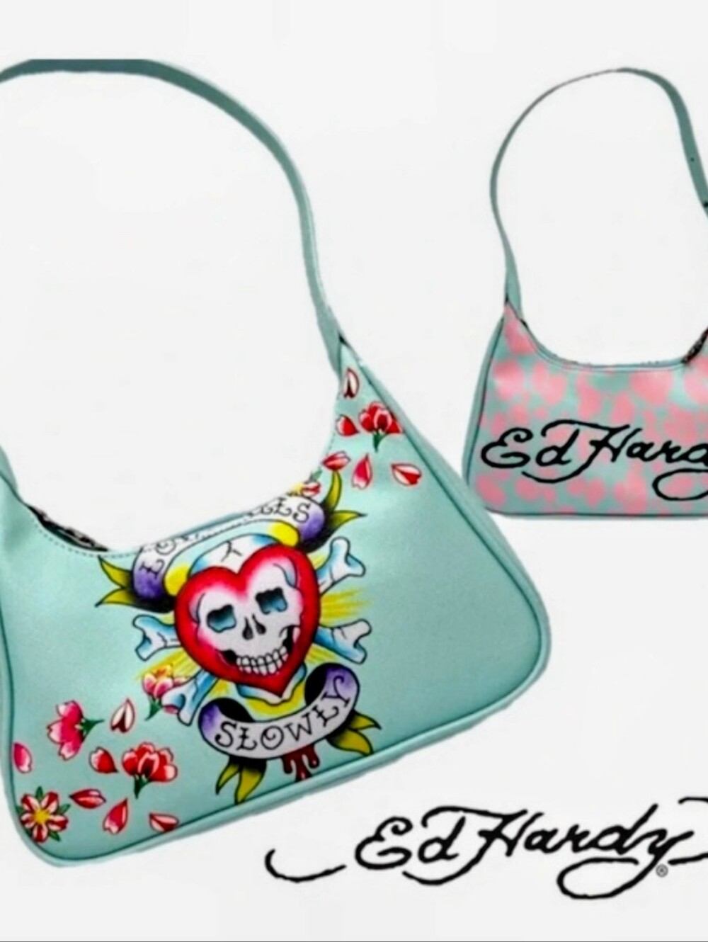 Ed Hardy Aqua Heart Skull Shoulder Bag